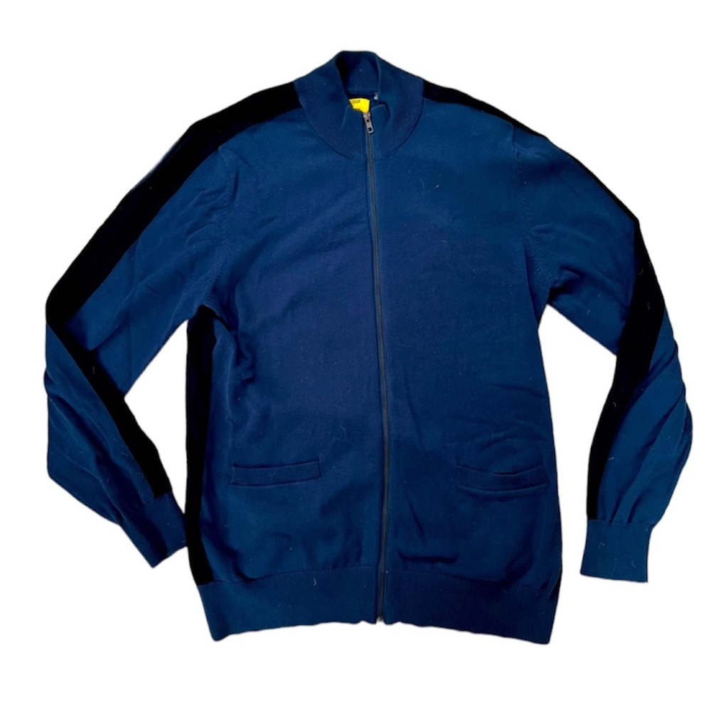 FIVE FOUR MEN’S NAVY BLUE BLACK ZIP UP CARDIGAN SWEATER
